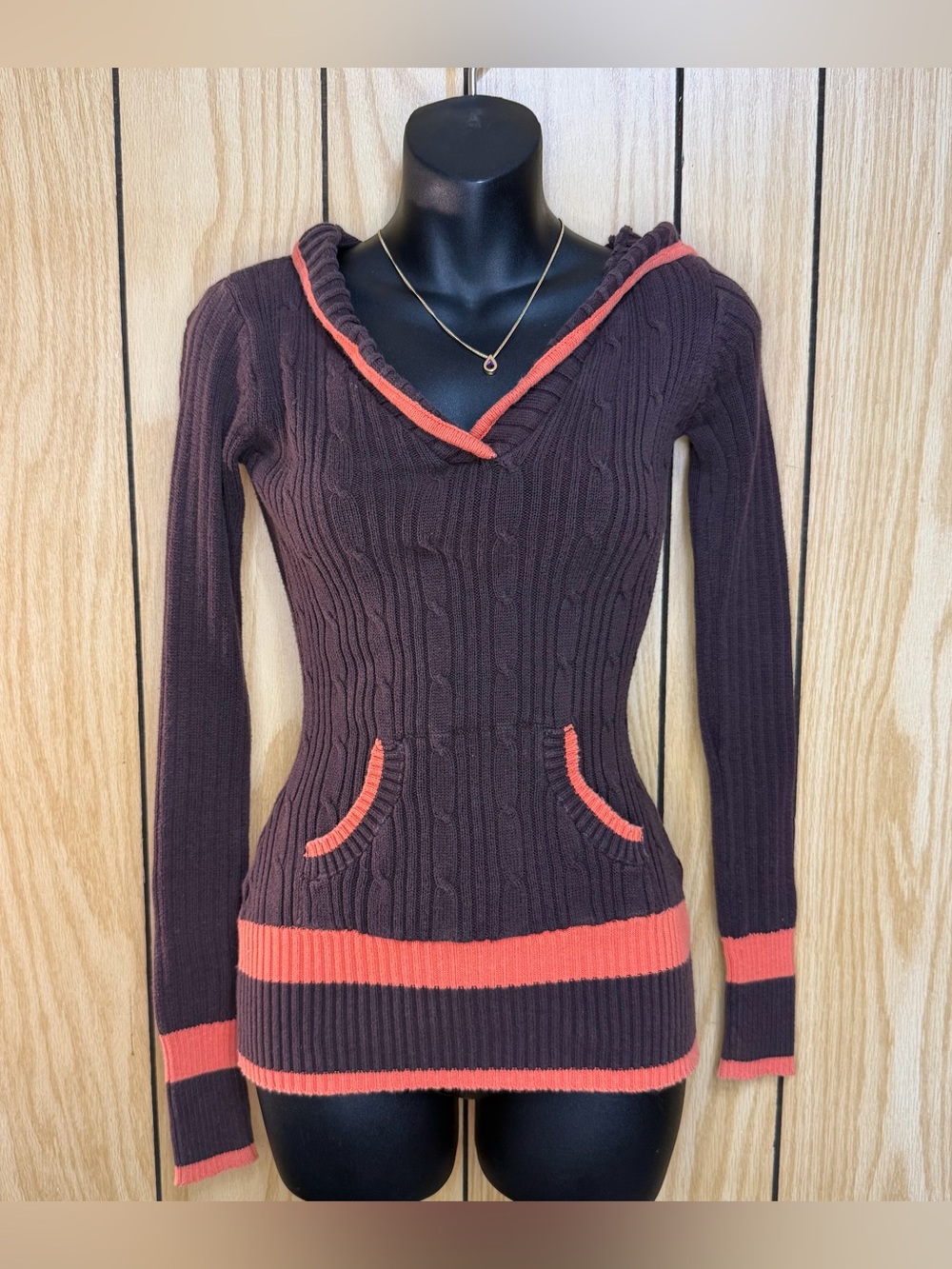 🧡Y2K Derek Heart Cable Knit Hooded Sweater